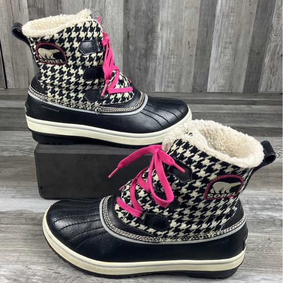 Sorel Shoes - Sorel Tofino Houndstooth Black White Pink Waterproof Winter Boots NL1627-010 9